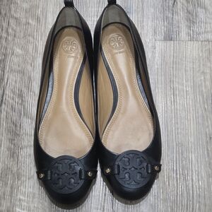 Tory Burch Gabriel Women’s Preowned  Flats Logo Black Size 8.5M
